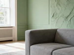 Nowoczesna sofa o szerokości 180 cm z funkcją spania w przytulnym, jasnym salonie utrzymanym w minimalistycznym stylu.